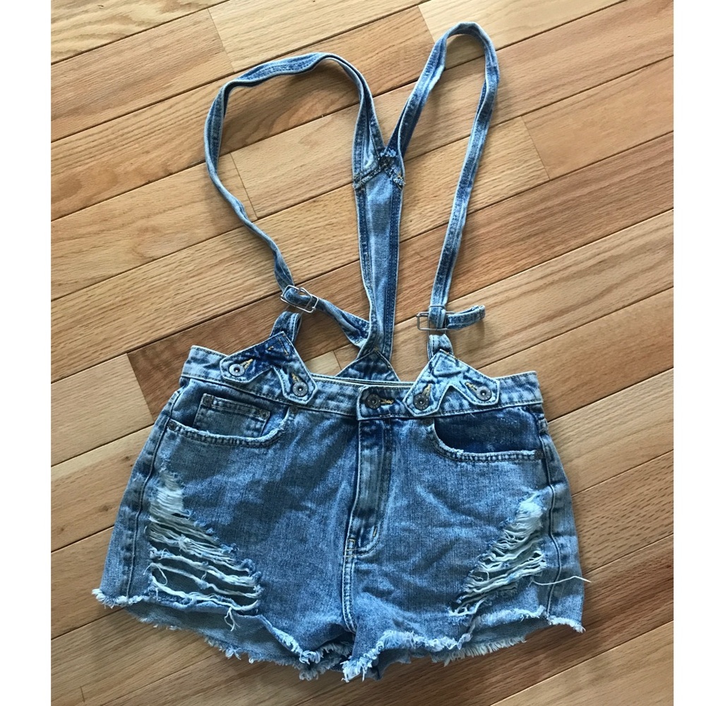 Denim jean short overalls